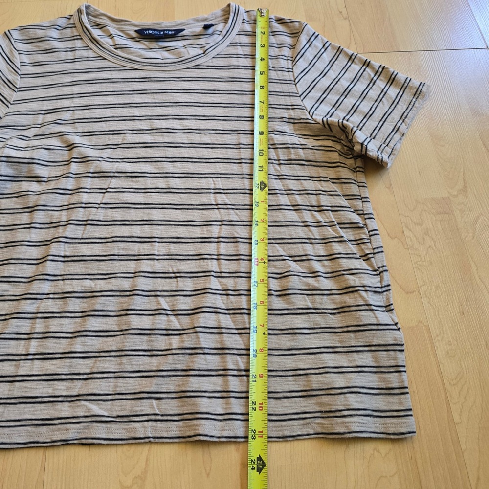 Veronica Beard Womens XL Beige Black Striped Short Sleeve Crewneck T-Shirt Peru - Picture 3 of 11